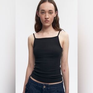 Kotn Siwa cotton square neck tank in black